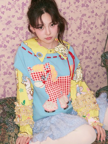 藍色紅格紋小馬針織背心圓領童趣日常