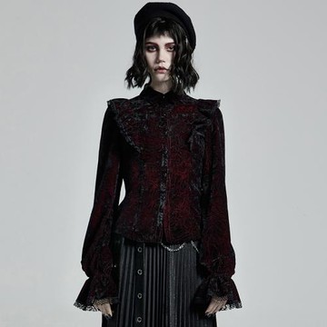 ╋魔嘆╋ PUNK RAVE賽博朋克Steam哥特GOTHIC絲絨修身襯衣 WY1305