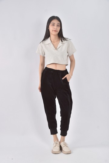 (L) vince高腰棉質縮口黑色長褲