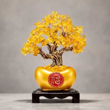 【A&R】招財開運 金黃水晶發財樹元寶聚寶盆擺飾