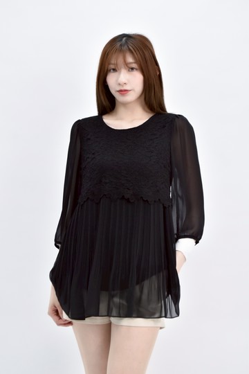 (S) 依蕾雪紡黑色長袖上衣
