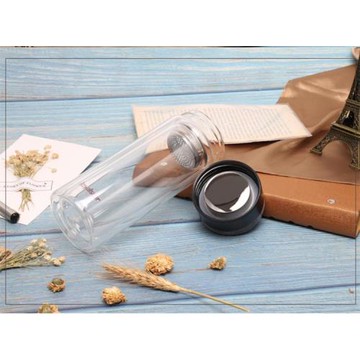 雙層玻璃杯帶蓋男女士便攜家用水杯透明茶水分離泡茶杯容量