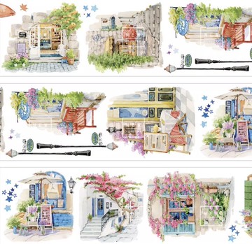 歐城風情 ヨーロッパの街路 水彩畫 PET 和紙膠帶 台灣製 10米卷