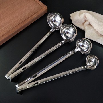 不銹鋼一體湯勺火鍋勺油炸勺水勺料理勺一體成型長柄帶鉤安士勺