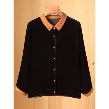 2025新款真絲上衣女桑蠶絲絲絨襯衫媽媽秋裝新中式國風減齡外套