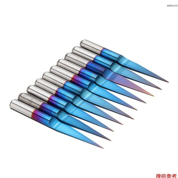 鍍藍鎢鋼平底尖刀 數控雕刻機刀具3.175mm雕刻刀10支裝 10*0.1
