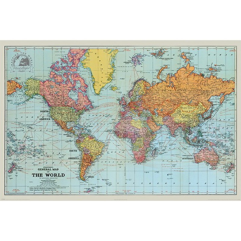 世界地図 ポスター Stanfords General Map Of The World (Colour ...