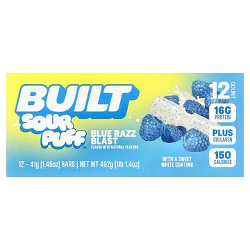 Built, Sour Puff™, Protein Bars, Blue Razz Blast, 12 Bars, 1.45 oz (41 g) Each