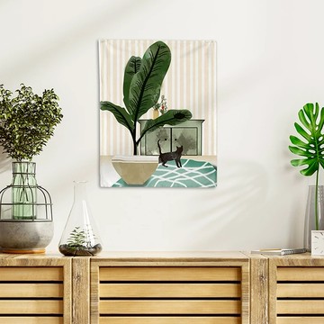 半島良品 絨面加厚裝飾掛布 01  S  黑貓巴蕉葉 多色