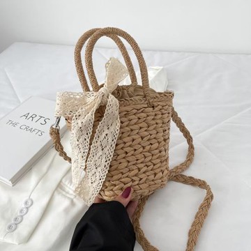 甜美草編包夏季日韓手提水桶包編織單肩包斜挎包ins