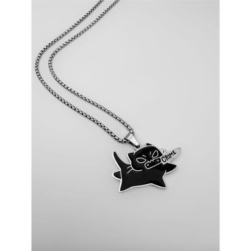 WHYBLUE 原創設計叼小刀貓咪項鏈鈦鋼不掉色小眾簡約創意黑貓吊墜