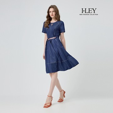 ILEY伊蕾 簡約收腰縲縈牛仔洋裝(藍；M-2L)