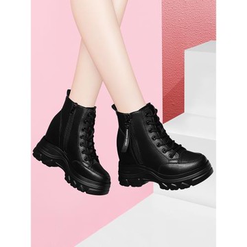 真皮女款內增高秋冬季黑色靴子