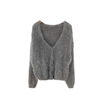 仿貂毛V領毛衣外套女2023秋冬韓國chic慵懶風開衫長袖針織衫上衣