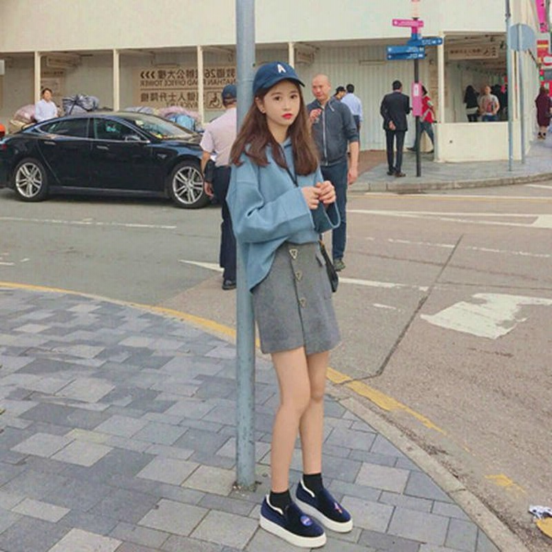 レディース 韓国ファッション 上下セット パーカー スカート ミニ丈 フード付き 長袖 セットアップ オフコーデ Off 学生 ブルー グレー S M L Xl サイズ 通販 Lineポイント最大0 5 Get Lineショッピング