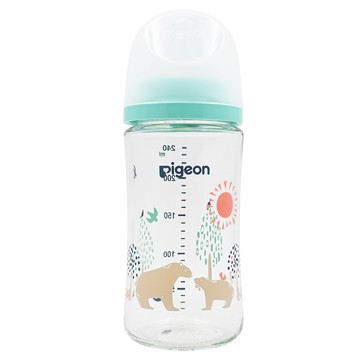 pigeon 貝親 實感哺乳玻璃奶瓶 3個月以上  透明色 + 綠色  240ml  1個