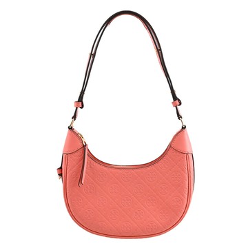TORY BURCH 158514 T Monogram 滿版壓紋單肩背彎月包.粉橘