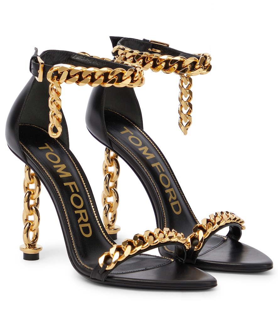 Chain-trimmed leather sandals