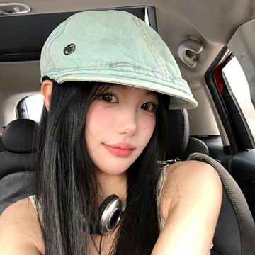 復古水洗牛仔前進帽女2025新款韓版大頭圍顯臉小百搭反戴貝雷帽子