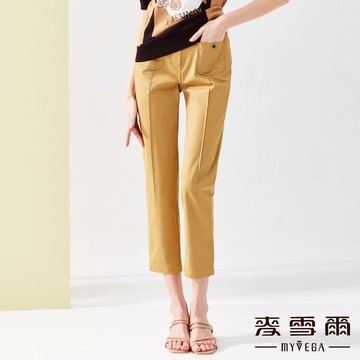 Myvega麥雪爾 MIT前貼袋後鬆緊腰九分褲-咖啡