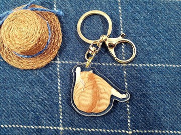 黃貓腿-透明雙層壓克力吊飾 鑰匙圈