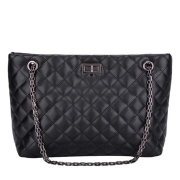 Jpqueen 純色菱格鍊條大容量女用包(黑色)