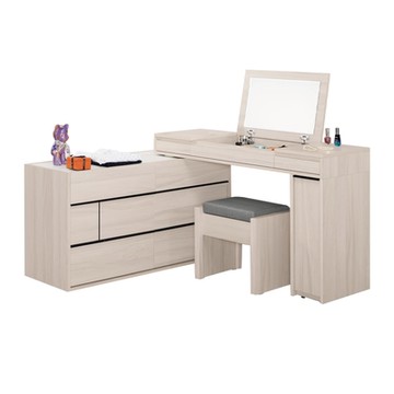 文創集 亨利4.7尺伸縮機能掀式鏡台＆斗櫃組合(含化妝椅)-140-226x40x76cm免組