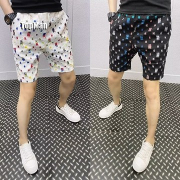 TopMan 男生短褲 貼佈滿版拼接韓系休閒短褲 黑白綠色 五分褲男