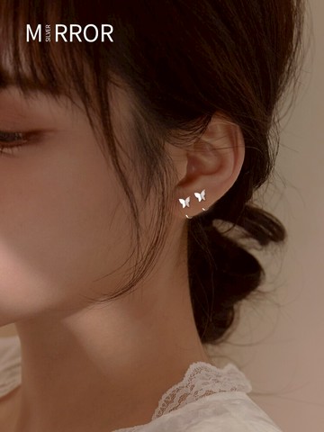 小麋人925純銀耳釘女耳環蝴蝶耳飾潮小巧睡覺不用摘簡約ins冷淡風