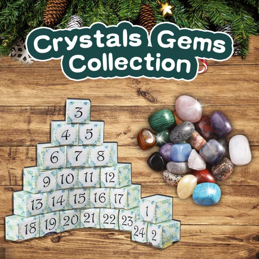 Crystals Christmas Advent Calendar 2023, Countdown Natural Gems Gifts Box f