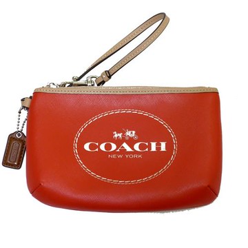 COACH橘紅防刮皮中手拿包---展示福利品(現貨+預購)