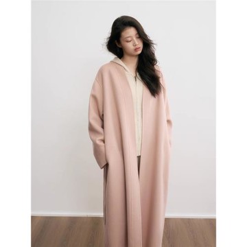 25秋冬新款雙面羊絨大衣灰粉色簡約好版型長款女寬松羊毛呢外套