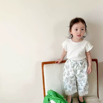 中小童短袖 女童上衣 女童上衣女童夏款2025新款花邊T恤洋氣女寶寶韓版夏裝短袖童裝半袖上衣潮t兒童短袖 男女童裝 I1