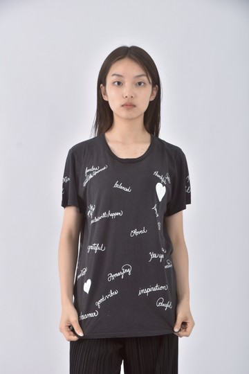 (S) lauren moshi印花黑色短袖上衣