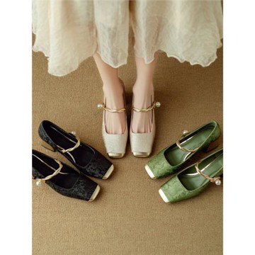 瑪麗珍高跟鞋2025年夏新款國風漢元素百搭法式粗跟方頭淺口單鞋女