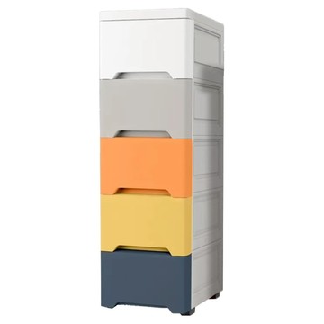 小麥購物 5層抽屜夾縫儲物收納櫃 密封款 L2906  白色 + 灰色 + 橘色 + 黃色 + 藍色  25 x 33 x 82cm