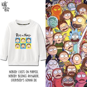 瑞克和與莫蒂搞怪聯名周邊圓領衛衣男女大中小兒童裝學生長袖衣服