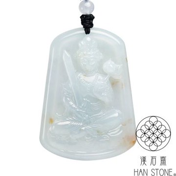 【漢石齋】天然翡翠A貨 文殊菩薩玉珮吊墜 冰種灑金(38*52*6mm)