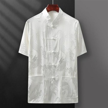 【巴黎精品】現貨+預購 新中式唐裝外套中國風襯衫短袖冰絲上衣夾克休閒男裝-大龍男上衣6色a1kr29