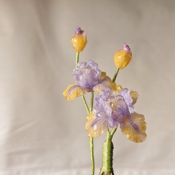 【微縮花房】鳶尾花Iris IV。經典黃紫。髮簪。五月誕生花