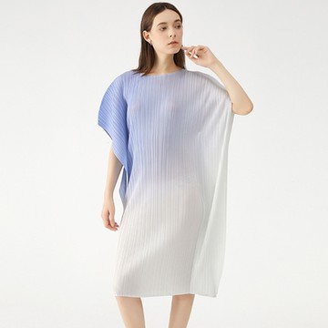 [米蘭精品] 現貨+預購 三宅風皺褶衣服洋裝褶皺長裙短袖連身裙摺衣彈力女裝顯瘦折衣大碼-漸層變色寬鬆女裙子4色74cg34