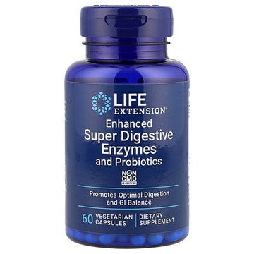 Life Extension, 加強的超級消化酶和益生菌，60 粒素食膠囊
