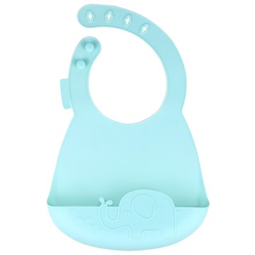 PUKU 藍色企鵝 果凍Q造型圍兜 立體反摺口袋設計 防水防污 矽膠材質  藍色大象  1個