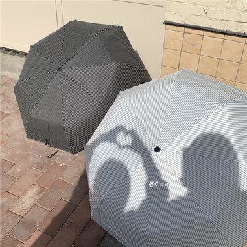 大道至簡 島國條紋皮質小彎鉤傘 便攜防雨高防曬晴雨傘折疊太陽傘