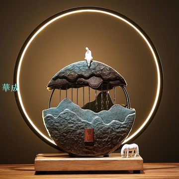 風水轉運倒流香擺件中式流水噴泉擺件客廳辦公室招財風水輪水循環燈圈加溼器喬遷禮品