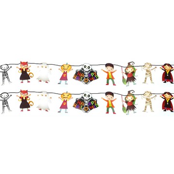 摩達客 COSPLAY派對佈置裝飾 二號小人骷髏木乃伊幽靈彩旗拉條串旗掛飾  萬聖節 多色  1組