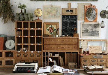 餅乾樂園 復古木頭收納櫃 內嵌式抽屜 櫸木拉手 桌面分類整理