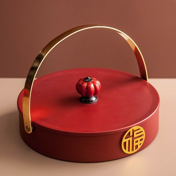 復古中式輕奢果盤分格帶蓋客廳家用幹果盤糖果零食堅果紅色收納盒 雙11全館免運