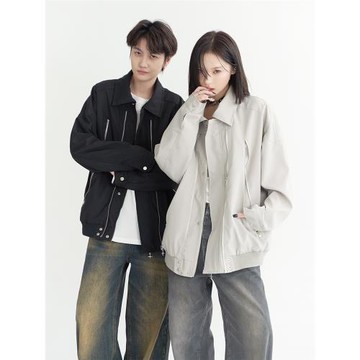 萬有引力博物館 中性風翻領外套女春季2024新款春裝寬松上衣夾克K