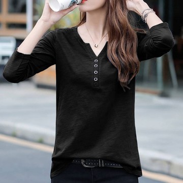 【LANNI 藍尼】現+預 街頭風V領竹節棉長袖上衣(上衣/休閒/V領衫)